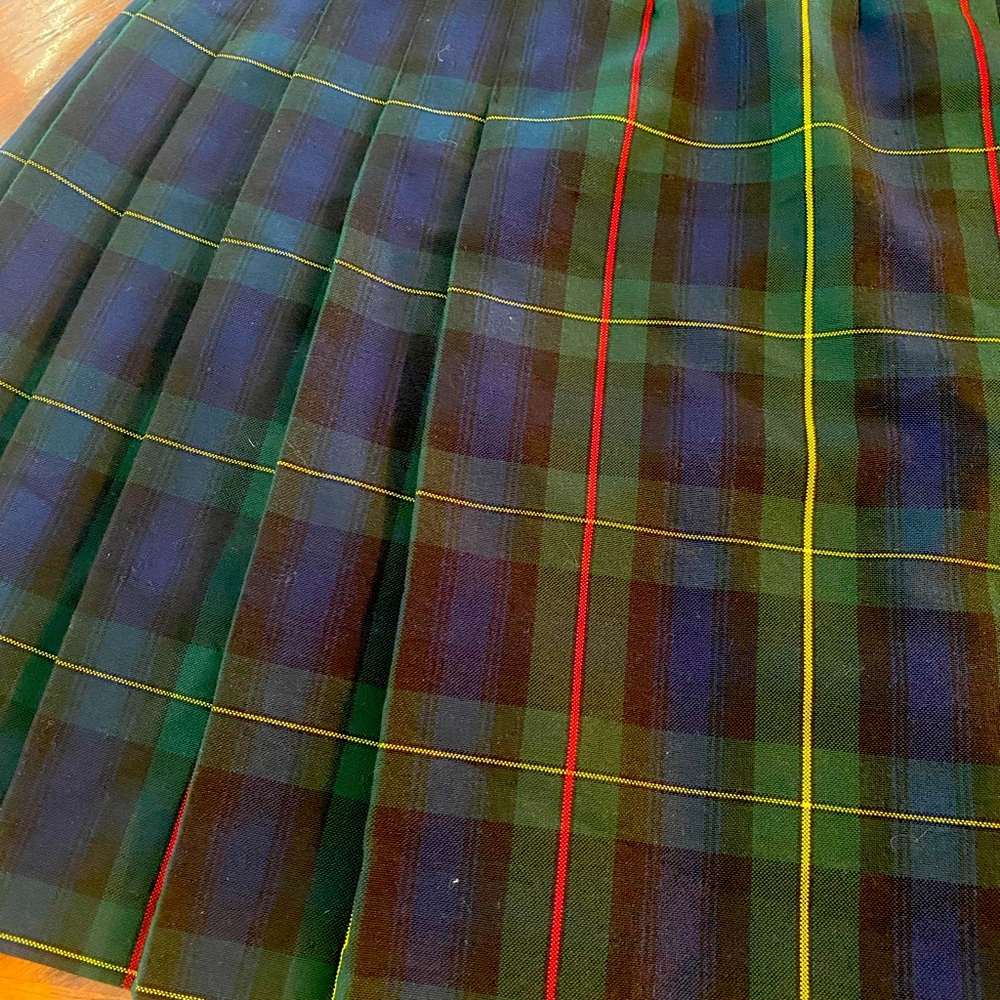 Green Plaid size 18x uniform kilt skirt USA Flynn O’Hara 28”W 21”L 3 button